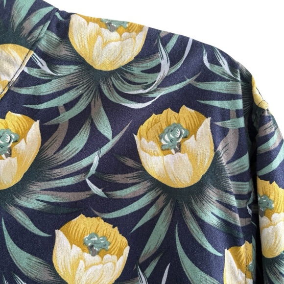 Floral Linen Blend Popover Blouse Size XL Roll Tab Sleeve Casual - Picture 3 of 16